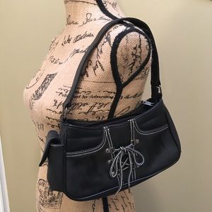 Black purse lace up details cell phone pocket